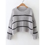 Grey Striped Lines Loose Shoulder Winter Sweater