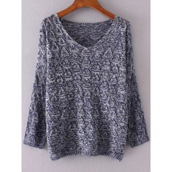Grey V Neck Loose Long Sleeves Winter Sweater