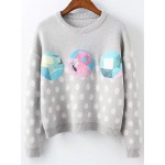 Grey White Polka Dot Patches Winter Sweater