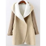 Khaki Brown Hooded Long Sleeves Open Sweater Coat
