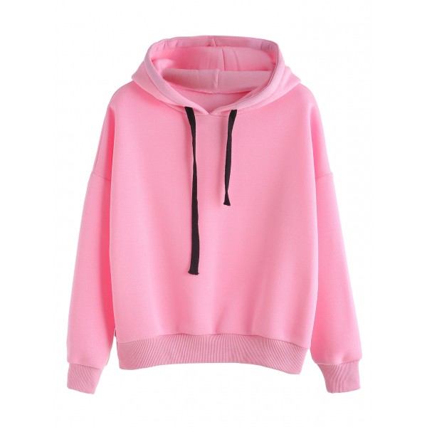 Pink Black Drawstring Hooded Hoodie Sweatshirt 
