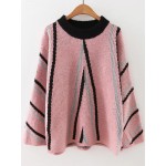 Pink Black Lines Striped Crew Neck Side Slit Coat Sweater