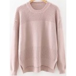 Pink Hollow Out Long Sleeves Winter Sweater