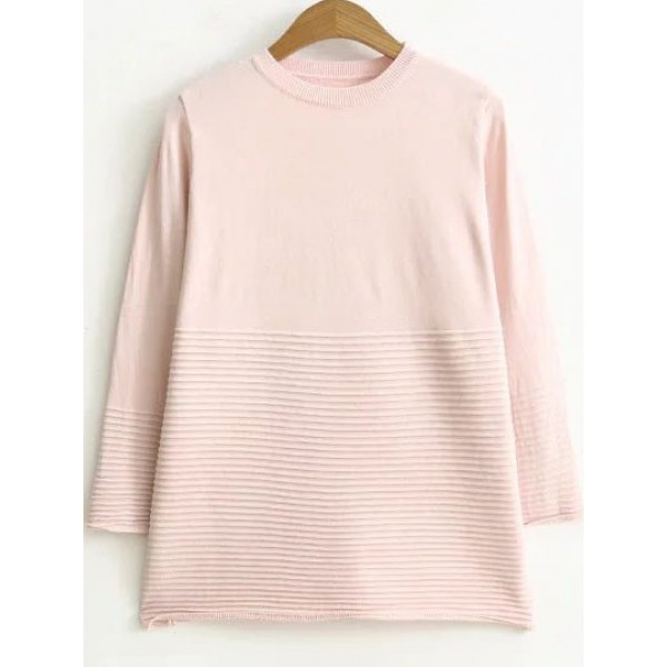 Pink Ribbed Lines Round Neck Sweater