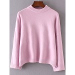 Pink Round Neck Ribbed Loose Shoulder Winter Sweater