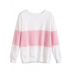 Pink White Long Sleeves Crew Neck Sweatshirt