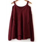 Red Burgundy Open Cold Shoulder Sweater Cardigan