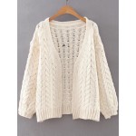 White Cable Knitted Pattern Sweater Coat