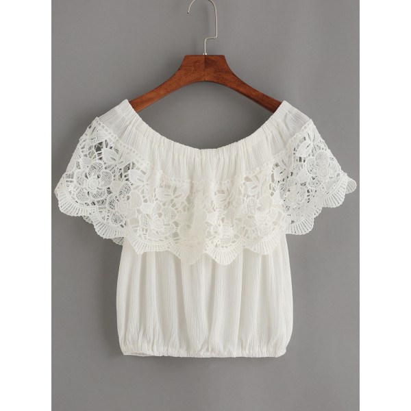 White Crochet Sexy Off Shoulder Top Blouse