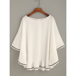 White Embroidered Hem Ruffle Bell Sleeves Babydoll Shirt Blouse
