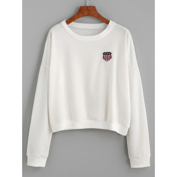 White Long Sleeves USA Emblem Sweatshirt