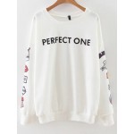 White Perfect One Print Long Sleeves Sweatshirt