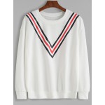 White V Striped Print Long Sleeves Sweatshirt