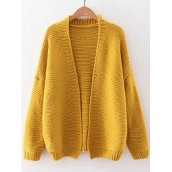 Yellow Open Front Loose Long Sleeves Cardigan Coat Sweater