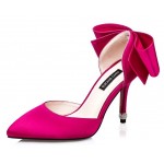 Fushia Pink Satin Back Giant Bow Diamonte Bridal Point Head High Stiletto Heels Shoes