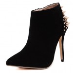 Black Spikes Studs Suede Point Head Stiletto High Heels Ankle Boots Shoes