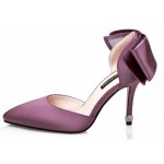 Purple Satin Back Giant Bow Diamonte Bridal Point Head High Stiletto Heels Shoes