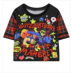 Black Cartoon Birthday Funky Cropped Short Sleeves Tops T Shirt