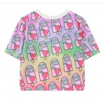 Purple Rainbow Damn Ice-Cream Harajuku Funky Cropped Short Sleeves Tops T Shirt