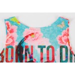 Blue Born To Die Skull Pink Sun Flowers Sleeveless T Shirt Cami Tank Top
