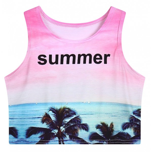 Pink Sea Shore Beach Sunset Sleeveless T Shirt Cami Tank Top
