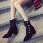 Black Suede Pointed Head High Top Lace Up Punk Rock Gothic High Heels Boots Shoes