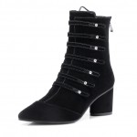 Black Suede Pointed Head High Top Lace Up Punk Rock Gothic High Heels Boots Shoes