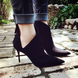 Black Suede Sexy Ankle Pointed Head Stiletto High Heels Boots Shoes