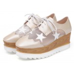 Khaki Brown Sheer Stars Lace Up Platforms Wedges Oxfords Shoes