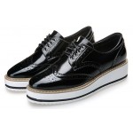 Black Patent Metallic Shiny Leather Lace Up Baroque Platform Oxfords Shoes Sneakers