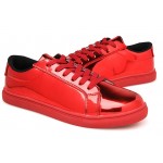 Red Metallic Shiny Leather Lace Up Shoes Womens Sneakers