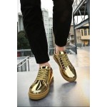 Gold Metallic Shiny Leather Punk Rock Lace Up Shoes Mens Sneakers