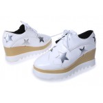 White Patent Leather Stars Lace Up Platforms Wedges Oxfords Shoes