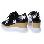 Black Patent Leather Stars Lace Up Platforms Wedges Oxfords Shoes