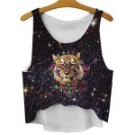 Black Galaxy Universe Lion Tiger Cropped Sleveless T Shirt Cami Tank Top
