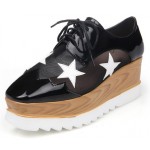 Black Sheer Stars Lace Up Platforms Wedges Oxfords Shoes