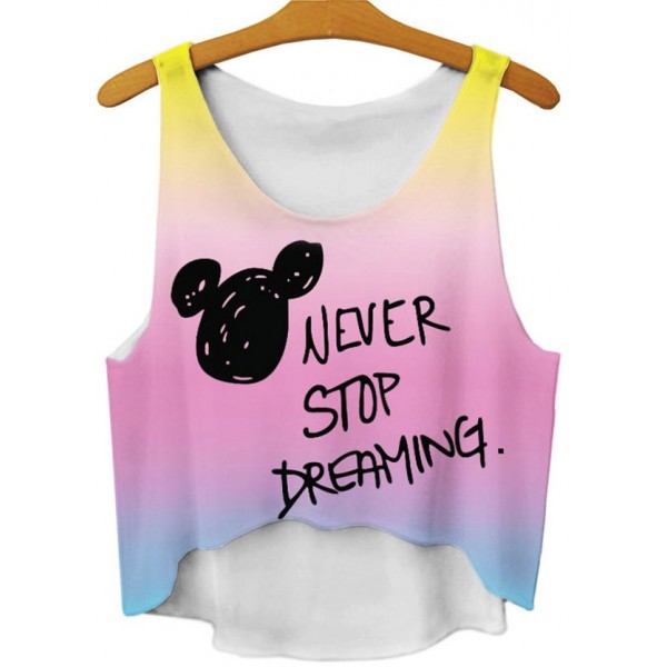 Pink Rainbow Never Stop Dreaming Cropped Sleeveless T Shirt Cami Tank Top