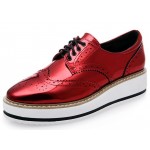 Red Patent Metallic Shiny Leather Lace Up Baroque Platform Oxfords Shoes Sneakers