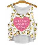 White Heart All I Care About is Pizza Cropped Sleeveless T Shirt Cami Tank Top 