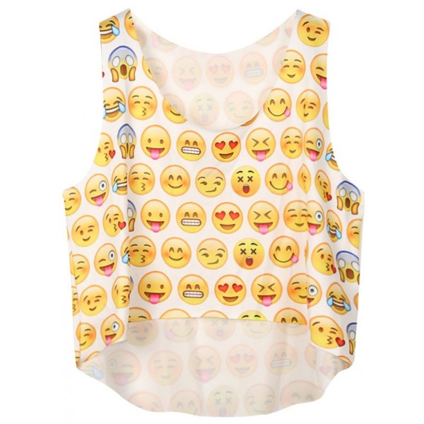 White Whatsapp Emoji Yellow Faces Sleeveless T Shirt Cami Tank Top