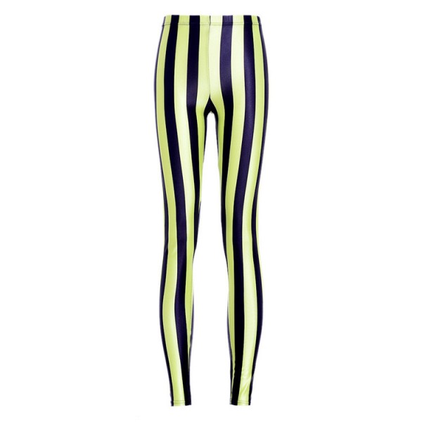 Yellow Black Vertical Stripes Yoga Fitness Leggings Tights Pants