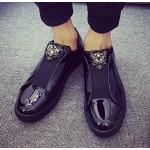 Black Patent Glossy Mirror Shiny Emblem Mens Sneakers Loafers Shoes