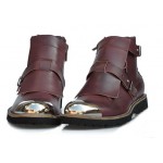 Burgundy Metal Cap Punk Rock Leather High Top Mens Oxfords Boots Shoes