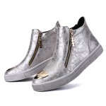 Silver Metallic Vintage Zipper High Top Mens Sneakers Shoes