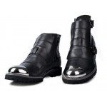 Black Metal Cap Punk Rock Leather High Top Mens Oxfords Boots Shoes
