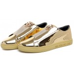 Gold Metallic Mirror Shiny Emblem Mens Sneakers Loafers Shoes