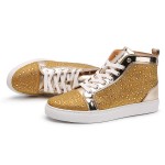 Gold Metallic Crystals Diamantes Lace Up High Top Mens Sneakers Shoes