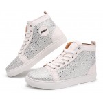 Silver Metallic Crystals Diamantes Lace Up High Top Mens Sneakers Shoes