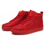 Red Crystals Diamantes Lace Up High Top Mens Sneakers Shoes