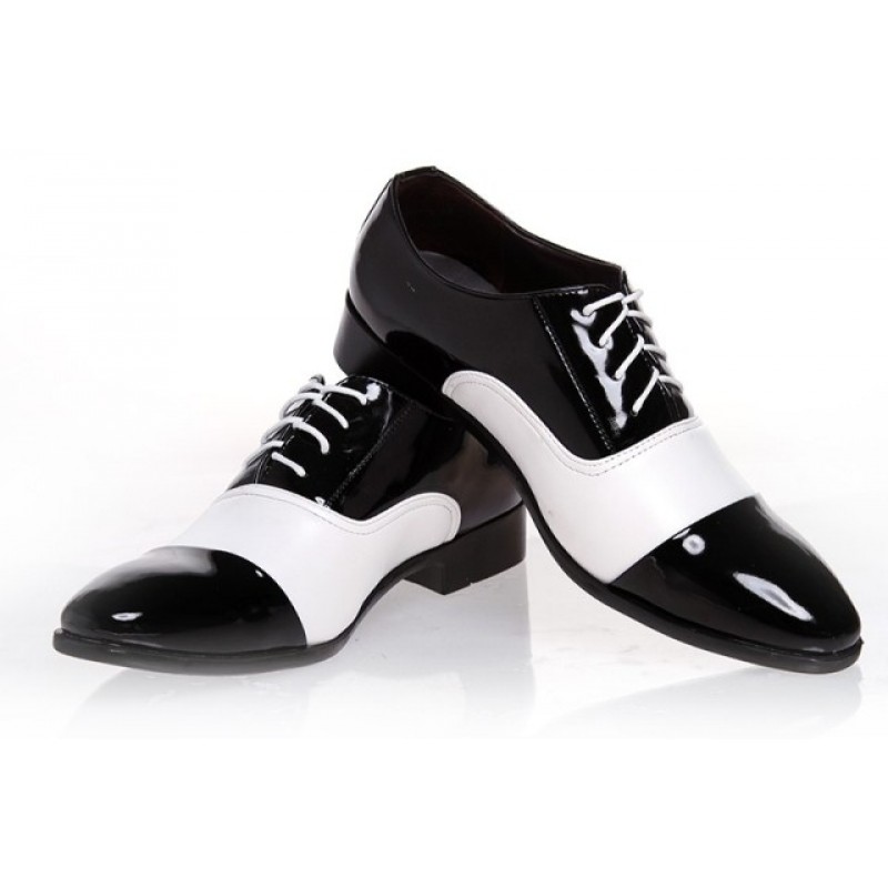 Black White Patent Pointed Head Lace Up Mens Oxfords Dress